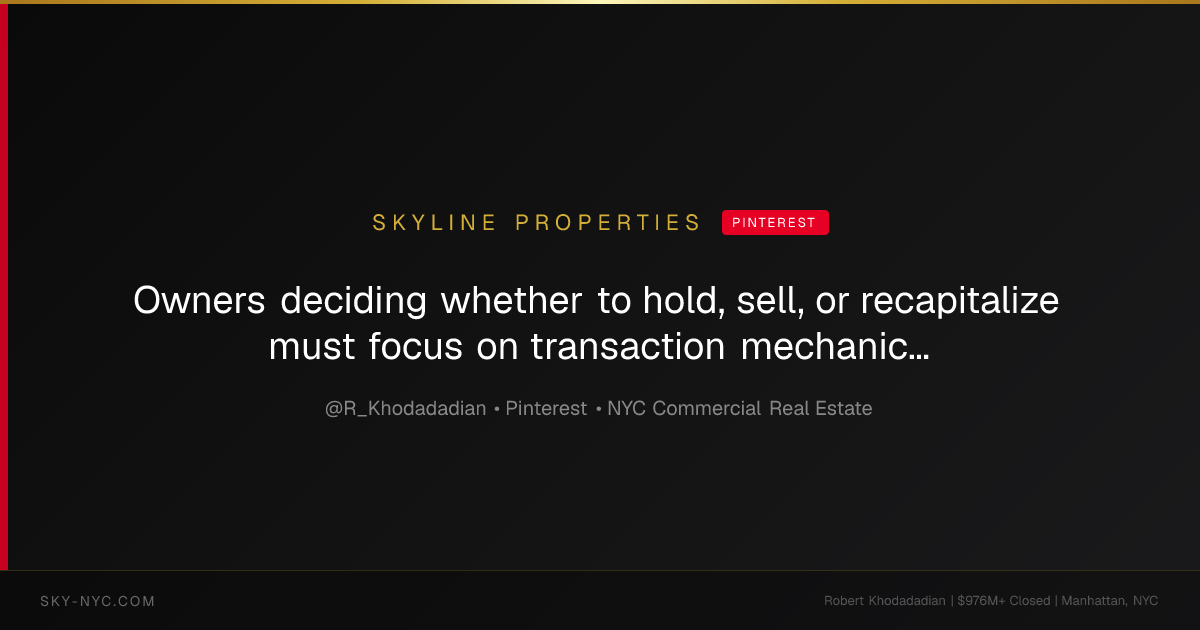 Owners deciding whether to hold, sell, or recapitalize must focus on transaction mechanics, not headlines. We see disciplined buyers targeting stabilized cash flow and selective value-add risk in Manhattan and the outer boroughs. That focus affects timing, pricing flexibility, and the structure you should demand. As Manhattan’s Off-Market Investment Sales Authority, we advise on discreet marketing windows, deal structure that preserves upside, and buyer qualification to protect value. Send th... — Skyline Properties on Pinterest
