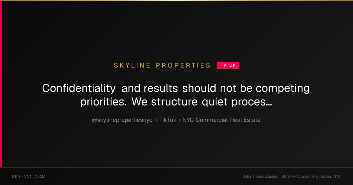 Confidentiality and results should not be competing priorities. We structure quiet processes that limit exposure while reaching qualified buyers. Manh... (Skyline Properties on TikTok)